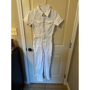NWT Good American White Fit for Success Straight Leg Denim Jumpsuit Sz 1/Small
